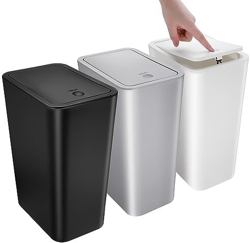 Kssvzz Papelera Baño con Tapa - 3 x 10L de Capacidad - Cubo Basura para Oficina, Habitacion, Cocina - Negro/Blanco/Gris