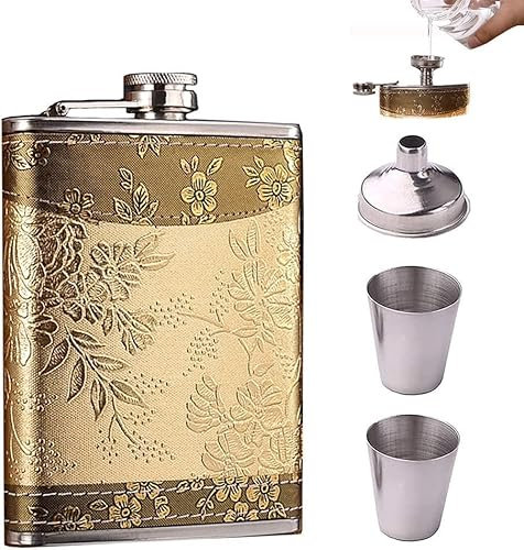 Flachmann 8oz Edelstahl Glitzer Mit Trichter - Tragbarer Metall Trinkbecher Set für Frauen, Outdoor - Geschenkbox Inklusive