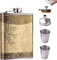 Petaca Acero Inoxidable,Botella de Licor 8oz, Petacas de Alcohol para Hombres, Petaca Portátil de Metal, Frasco Whisky con Copas Vino Embudo y Caja Regalo, Hip Flask para Ron Brandy Vodka