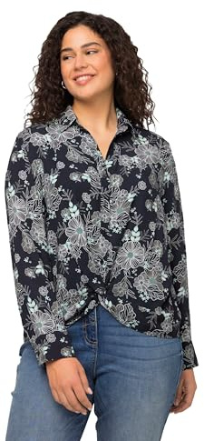 Ulla Popken Damen große Größen Übergrößen Plus Size Hemdbluse, floraler Druck, Hemdkragen, Langarm 821683