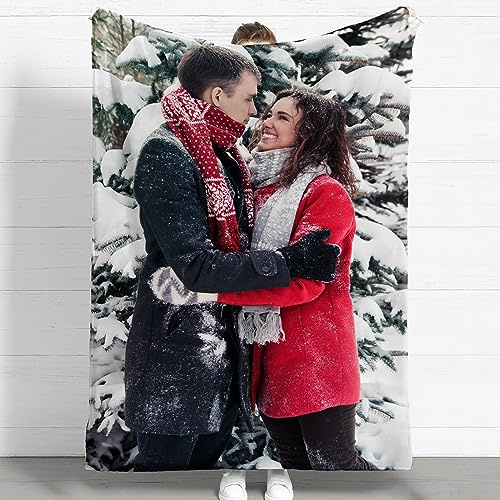 Benutzerdefinierte Flanelldecke mit Fototext, personalisierte einseitig bedruckte Überwurfdecke für Erwachsene, Geschenk für Liebhaber, Ehefrau, Ehemann, Familie, Geburtstag (1 Bild, 100x150CM)