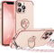 Miss Arts für iPhone 12 Pro Hülle mit Band, Ring Ständer Handykette Handyhülle Frauen Mädchen Dünn Stoßfeste Schutzhülle für iPhone 12 Pro Case Rosa