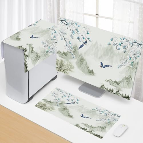 Hixingo 3 Pièces Housse Écran Ordinateur, Housse Anti Poussiere écran Ordinateur de Bureau Compatible avec 17-34 Moniteur pour Protection d'écran PC et TV (23”-24”,Azalée)