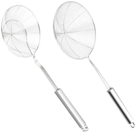 2 Piezas Espumadera de Acero Inoxidable, Espumadera de Cocina, Cuchara de Red de Alambre de Cocina, Strainer Skimmer Ladle, Cucharones Coladores para Freír Alimentos, Pasta, Espaguetis, Fideos