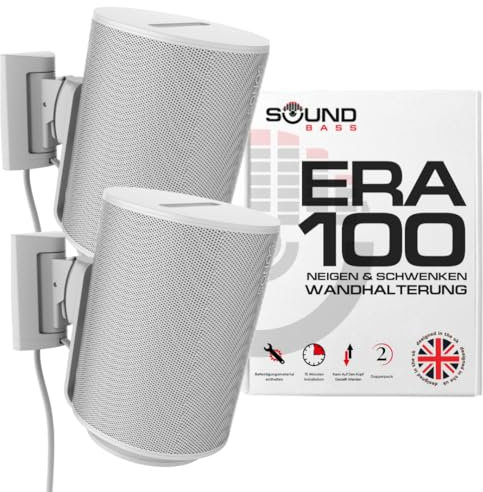 Sound bass ERA100 Wandhalterung neig- und schwenkbar, Weiß, Twin (2 Stück), kompatibel mit Sonos ERA 100, mühelose Installation, inklusive Montageset, doppelt, Paar