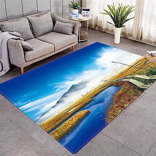 3D Blick Auf Den See, Schnee, Berg, Blauer Himmel 78,7 X 118,1 Zoll Kinder Jugendliche Jungen Teppich Schlafzimmer Dekoration Kinderzimmer Wohnzimmer, Krabbelmatte Modern Weichem Flanell Kin -1O8F+Z2H