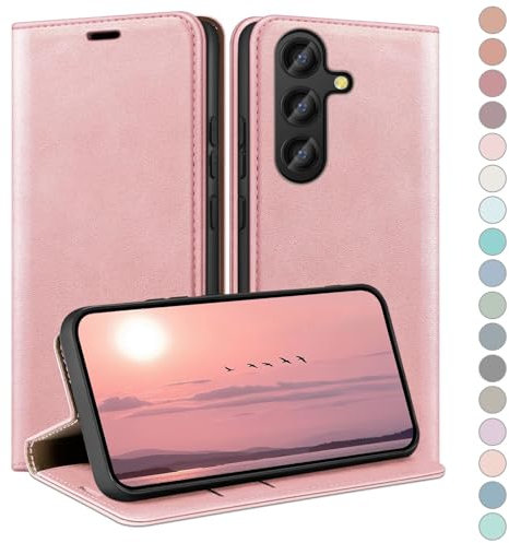 HUOUH Coque pour Samsung Galaxy S24 avec RFID Blocage Etui à Rabat en Cuir de Premium,Fentes pour Cartes,Case à Rabat,Coques de Cover pour Samsung S24 Portefeuille Or Rose