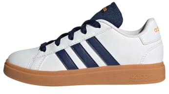 adidas Unisex Kids Grand Court Lifestyle Tennis Lace-Up Shoes, FTWR White/Dark blue/GUM10, 5 UK
