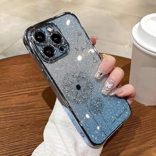 Bakicey Handyhülle für iPhone XS,Strass Verlauf Löwenzahn Glitzer Durchsichtig FleXSible TPU Hülle Süße Kratzfest Stoßfest Crystal Clear Case Cover für iPhone XS,Farbverlauf Blau