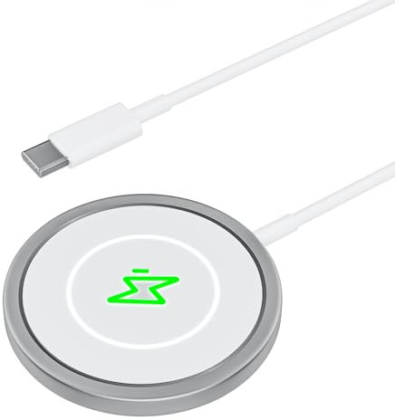 VoltWave Cargador Inalambrico iPhone mag-Safe para iPhone Serie 16/15/14/13/12-Cable de 1,5 m de Longitud y Puertos de Carga(Tipo-C)
