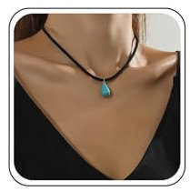 Xduargs Boho Turquoise Necklace Choker Black Velvet Rope Choker Necklace Blue Turquoise Natural Stone Necklace Gothic Velvet Ribbon Turquoise Necklace Jewelry for Women