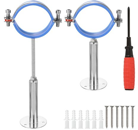 sourcing map 2Pcs Pipe Support, Stainless Steel Wall Mount Ceiling Mount Pipe Support Bracket, Adjustable Height 100-200mm for OD Pipe 70-76mm