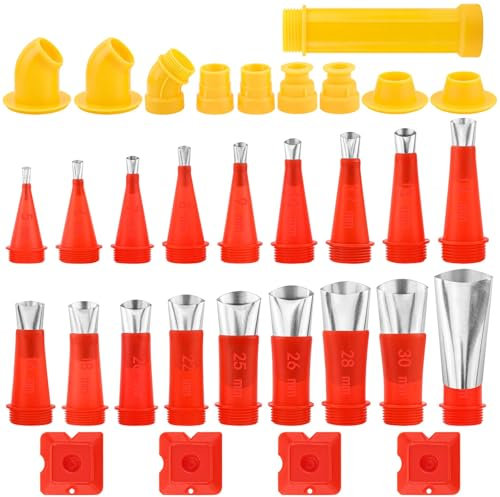 32Pcs Edelstahl Dichtungsdüse Silikondüsen Sets Universal Integrierte Gummidüse Werkzeug Kit Einteiliger Dichtmittel Abdichten Düsen Verschiedene Größen Kartuschenspitzen Edelstahldüsen Silikon Düsen