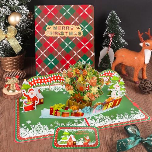 YianHien Weihnachtskarte Pop-Up, Weihnachtskarten mit 3D Schön Weihnachtselch und Girlande mit Umschlag, Handgemachte Exquisit Weihnachten Karte für Frau Mann Mädchen Junge Erwachsenes Kinder