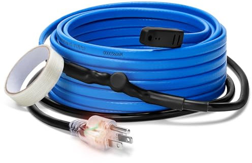 Heizkabel mit Thermostat für Frostschutz – 7,8 m Heizkabel + 1,8 m Stromleitung – Klebeband für Wasserleitungen, Isolierung, Leitung für Metall, Kunststoff, Haus, Dach, Wohnmobil, Dachrinne