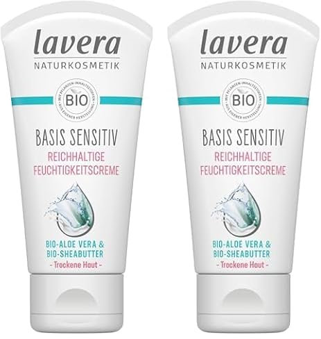 Lavera Naturkosmetik Basis Sensitiv Reichhaltige Feuchtigkeits Bio Aloe Vera & Sheabutter Creme, 1 x 50 ml (Packung mit 2)