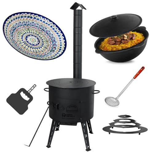 Ø40cm Uchag 2mm stahl Utschak mit Adapter-Ringe Abzugsrohr 12L Kazan rund Kasan Utschag Feldküche Feuerstelle Campingofen Außenküche Eintopfofen Schaumkelle Grillfächer Orientalischer Teller