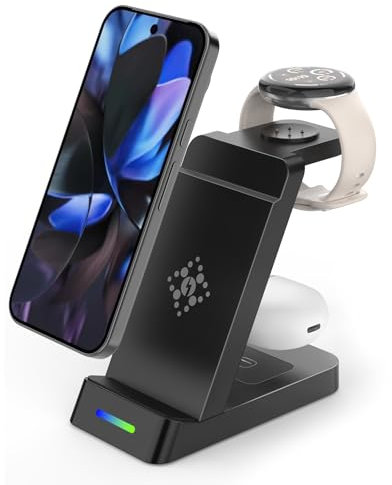 Aimtel 3 in 1 Kabelloses Ladegerät Kompatibel mit Google Pixel Watch 3/2/Versa 4/3, Google Pixel Ladestation für Pixel 9 Pro/9/8 Pro/8/7/7/6/5/4/3/XL, Pixel Buds Pro 2/Pro (Nicht für Pixel Watch 1)