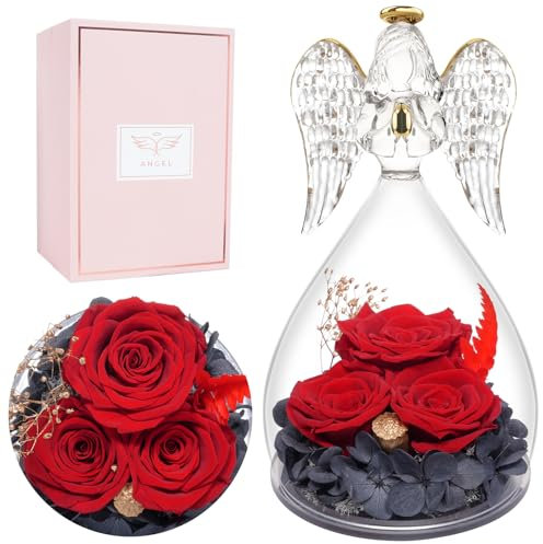 Miofula Ewige Rose im Glas Engel Figur Geschenke für Mama,Infinity Rosen Geburtstagsgeschenk für Frauen,Handmade Blumen Oma Freundin Geschenk Mutter Weihnachten Jahrestag Valentinstag