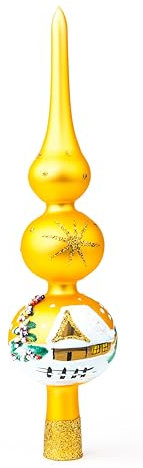 Polish Gallery Weihnachtsbaumspitze aus Glas, mundgeblasen, handdekoriert, Verzierungen (Gold, 30,5 cm)