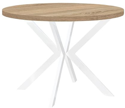 Dekori Möbel Runder Ausziehbarer Tisch für Esszimmer, ENDO mit Metallbeinen, Loft-Stil, Industriel, Durchmesser Varianten von : 90 bis 220 cm (Eiche Sonoma/Weiß, 100/150)