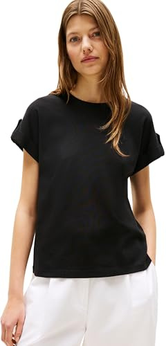 Tommy Hilfiger Damen T-Shirt Kurzarm Gold Button mit Rundhalsausschnitt, Schwarz (Black), XXL