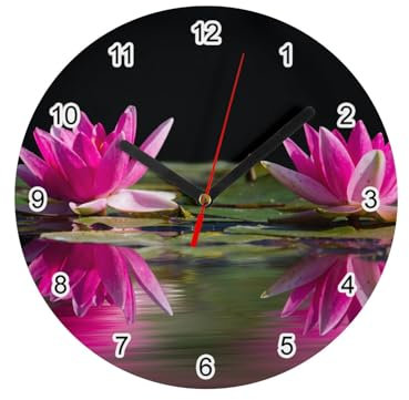 Wanduhr aus Glas – Seerosen in einer Lotusblüte in einem Mare Lotus Natur Feld – Durchmesser 20 cm – Weiß