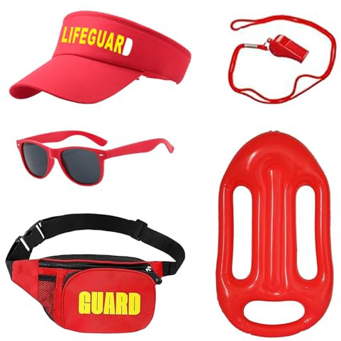 Matreeglam 5 Stück Rettungsschwimmer Kostüm Set, Lifeguard Fasching Kostüm Herren Damen mit Rot Rettungshilfe, Baywatch Kostüm Zubehör für Mottoparty (Stil 1)