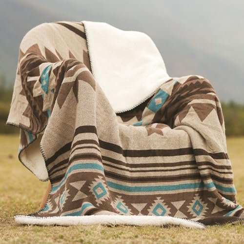 HORIMOTE HOME Aztekische Sherpa-Fleece-Überwurfdecke, ultraweich, gemütlich, Sofaüberwürfe für Camping, Outdoor und Garten, Boho-Dekor für Couch, 127 x 152 cm (Teddy Brown)