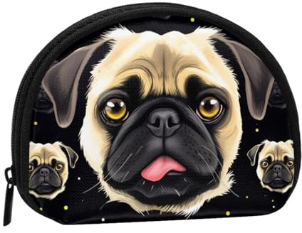 Kleines Portemonnaie mit Mops-Aufdruck, Mini-Geldbörse, Kleingeldtasche, Münzfach für den täglichen Gebrauch und als Geschenk, Schwarz / Gelb, Schwarz , Einheitsgröße, Münztasche