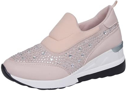 Sneakers da donna estive con zeppa glitterata, in pelle, scarpe da ginnastica con suola spessa, traspiranti, ortopediche, comode e antiscivolo, da jogging, con plateau, Colore: rosa., 39 EU