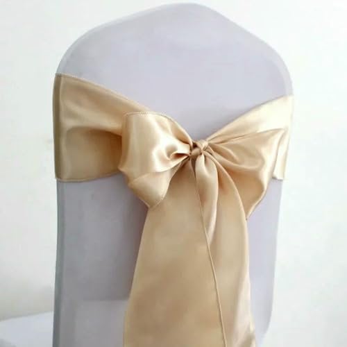 QIUMING 10pcs/50pcs Rose Gold Satin Chair Sash Tie Silk Wedding Chair Bow Ribbon Knot Belts For Party Event Hotel Banquet Decoration