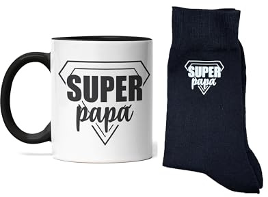 Groovy crea Coffret Cadeau Super Papa – Mug + Chaussettes - Idée Cadeau Fête des Pères, Anniversaire ou Naissance - Humour père - Pack Original Papa Héros