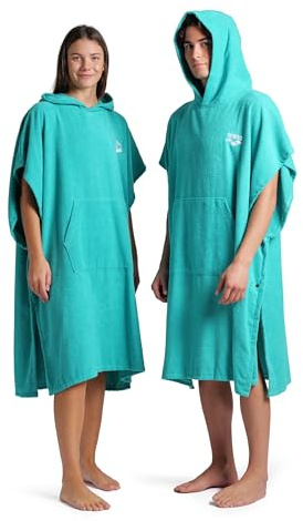 ARENA Unisex Baumwoll-Poncho, weiches Kapuzenhandtuch mit Vordertasche, einfaches Wechseln, Post, Schwimmen, Wärme und Komfort für Strand, Pool oder Surfen, Wasser/Weiß, L-XL