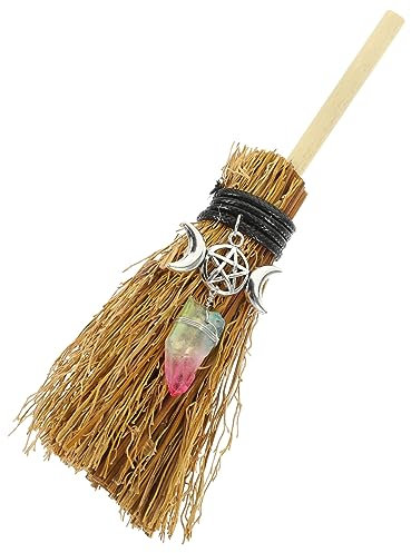 TOPPERFUN Escoba de Bruja Colgante Miniatura con Cristales para Decoración de Coche y Hogar Adorno Vintage Multifuncional para y