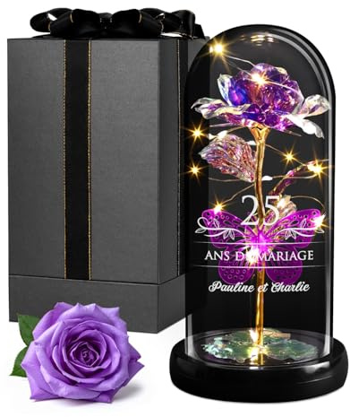 Maverton Rose Eternelle sous Cloche LED avec Gravure - Rose Immortelle avec Éclairage LED - Idee Cadeau Couple - Cadeau Personnalisé Amour pour Amis Saint-Valentin Mariage - Anniversaire de Mariage