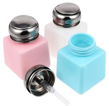 Garneck 3Pcs Push Down Nail Press Bottles for Nail Polish Remover Portable Empty Liquid Dispensers with White Pink Blue for Pads and Swabs