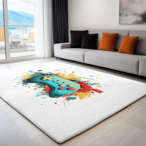 AUWUUA Gaming-Teppich 60x120cm Cartoon Graffiti Weißer Gamecontroller-Teppich, Waschbarer, Rutschfester Teppiche Kinderzimmer, Jugendzimmer, Spielzimmer