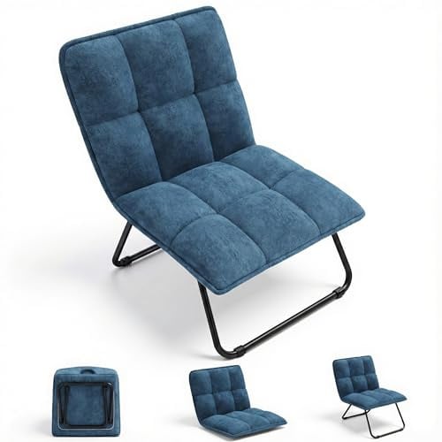 YITAHOME Klappstuhl Loungesessel Sessel Wohnzimmer, Faltbarer Ohrensessel mit Griff & Weichem Komfortpolster, Tragbar bis 150 kg, Platzsparend, Ohne Montage für Zuhause/Büro, Blau, 73×59×70 cm