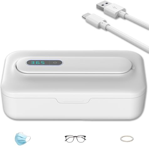 VEGOATY UV Desinfektionsbox: Nail Tools Sterilisator mit Digitalanzeige, Abnehmbar für den Gebrauch UV-Handy-Desinfektionsmitte für Handy, Masken, Brillen, Schlüssel usw （Weiß）