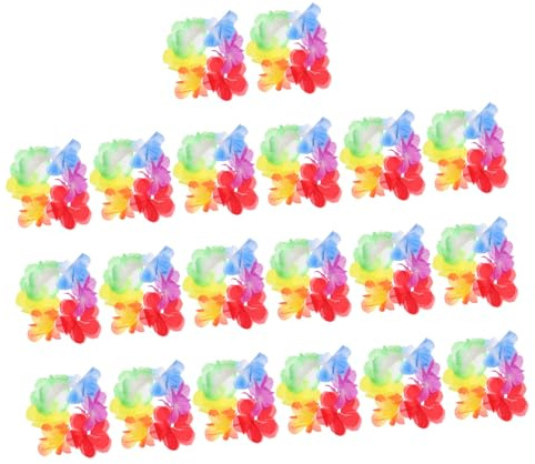 CIMAXIC 10 Pairs Hawaiian Flower Leis Bracelets, Elastic Small Wristbands for Luau Party Decorations and Tropical Summer Events, Handmade Floral Wreath Bands for Women