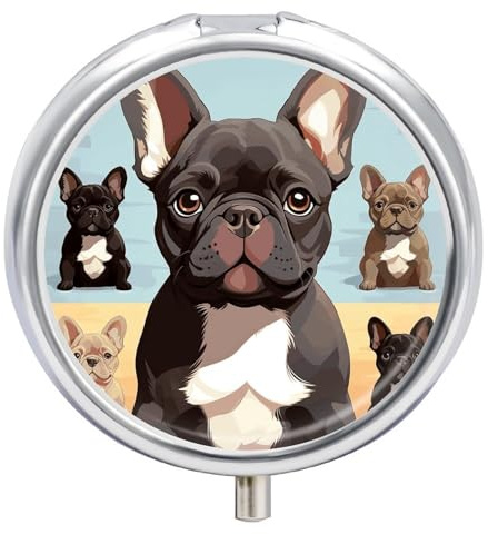 Cute French Bulldog Dog Pill Box, Portable with 3 Compartments, Travel Pill Holder, Cute Round Tablet Container, Mini Vitamin Holder