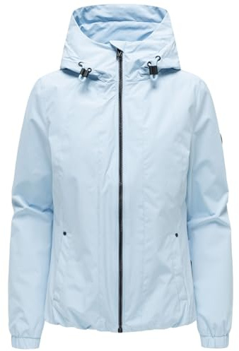 MARIKOO Damen Übergangsjacke (XS-3XL) wasserabweisend, mit Kapuze, 3 Taschen - N134 - SoftBlue Größe 3XL - Gr.3XL