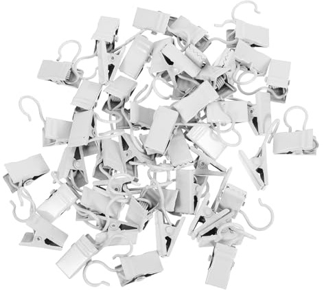 Hoement Lot de 50 Crochets à Clip en Métal Blanc Laiteux pour Rideaux Pincettes à Rideaux Robustes Fixation Sécurisée Fenêtre Support Solide pour Intérieur et Chambre