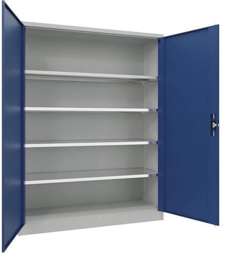 eurokraft | Stahlschrank mit Flügeltüren | 4 Fachböden | Breite 1500 mm | HxBxT 1950 x 1500 x 500 mm | Enzianblau