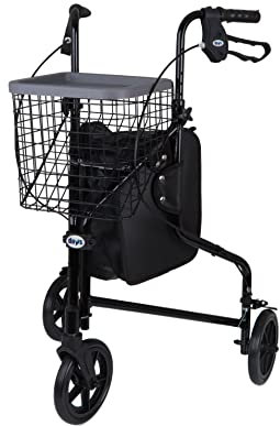 Days Lightweight Aluminium 3 Wheel Walker – Height Adjustable and Foldable Mobility Aid for Elderly – Triwalker with Basket, Tray, Bag and Lockable Brakes – Indoor and Outdoor Walker – Graphite