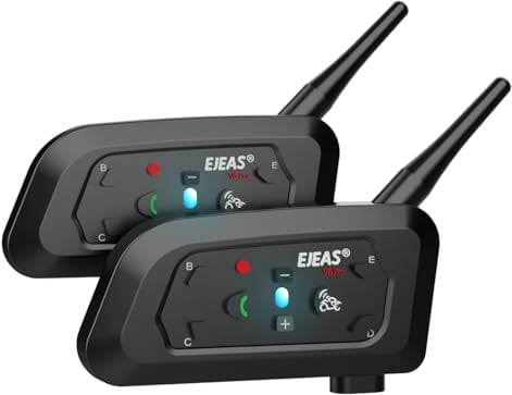 EJEAS VNETPHONE V6 Motorrad Intercom Bluetooth Headsets 1200m bis zu 6 Reiters DSP-Rauschunterdrückung, Wasserdicht, Kommunikationssystem für Motorräder, 2 Stück
