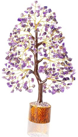 Crocon Amethyst Gemstone Money Tree Feng Shui Bonsai for Reiki Healing Chakra Stone Balancing Energy Generator Spiritual Meditation Home Interior Office Decor Size 10-12 Inch
