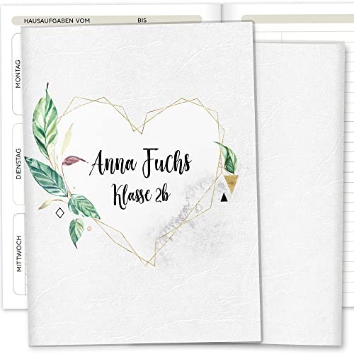 OLGS Hausaufgabenheft Hülle Tropical Green inkl. Heft Schulheft Schutzhülle Umschlag Geschenkidee Einschulung personalisierbar mit Namen und die Schulklasse (personalisiert, Tropical Green 04)