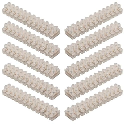 GTSE 10 Pack of 12 Way 3 Amp Electrical Connector Block, 93mm Length, White Terminal Block Electrical Connector Strips